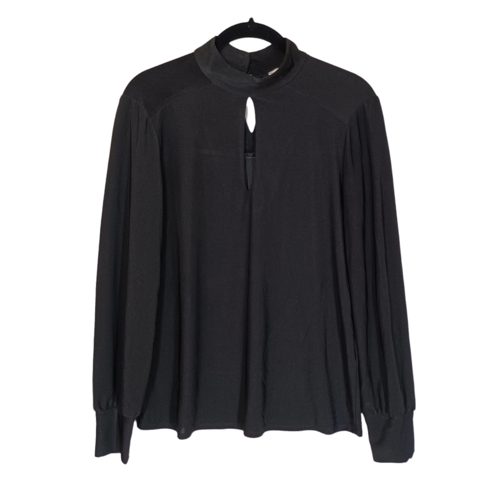 WAREHOUSE Keyhole Black Long Sleeve Stretchy Top 6 (Small)